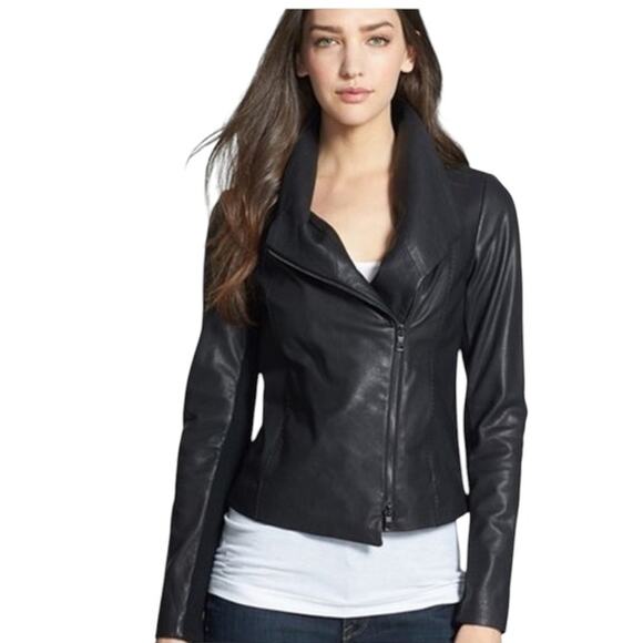 Vince Jackets & Blazers - Vince Scuba Black Soft Leather Moto Jacket Full Zip Pockets Size Medium